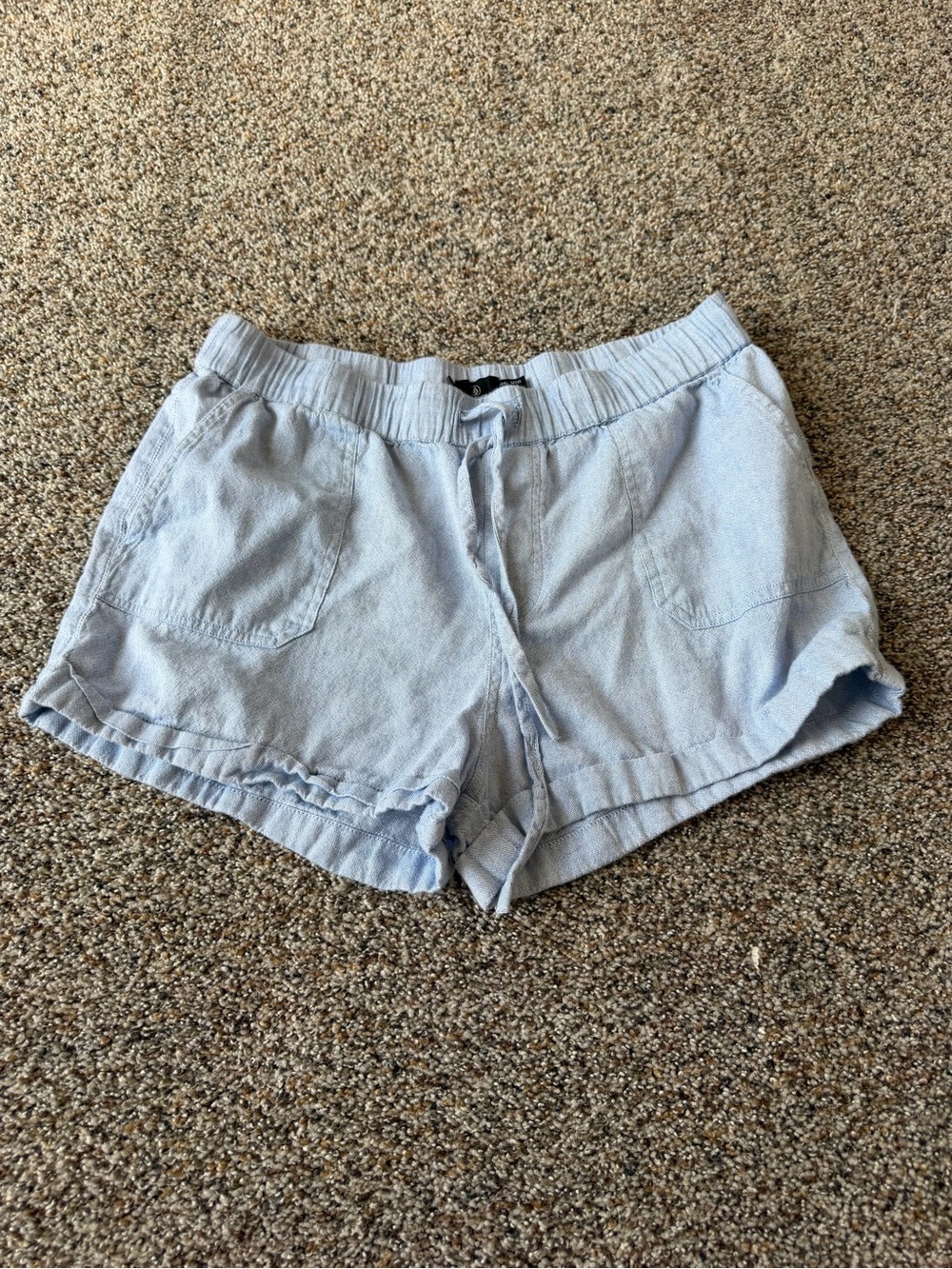 Volcom Womens M 8 Blue Chambray Shorts Drawstring Elastic Waist Beach Casual